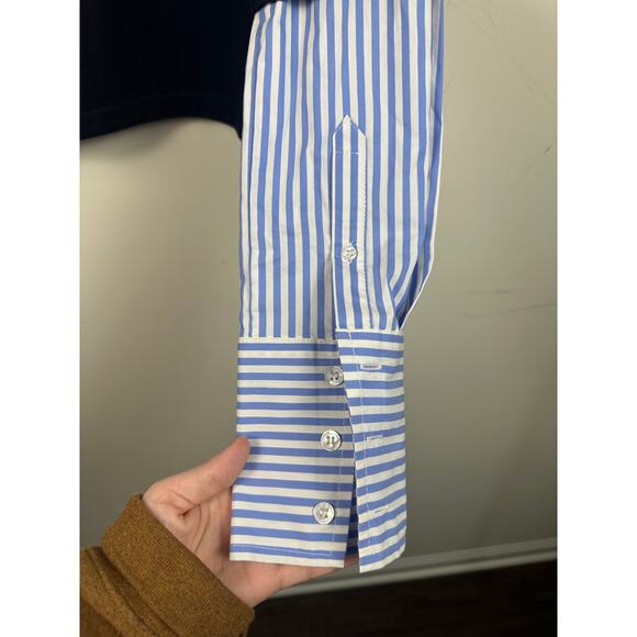 Veronica Beard Roscoe Merino Wool Navy Sweater with Striped Sleeves. Size Small - Picture 7 of 8